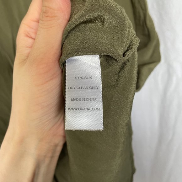 Grana Olive Green 100% Chinese Silk Scoop Neck Sleeveless Tank Top - Picture 4 of 7